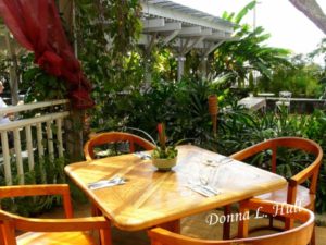 Yes, they use a tablecloth for dinner. I returned at lunch to take this photo of Holuakoa Gardens and Cafe.