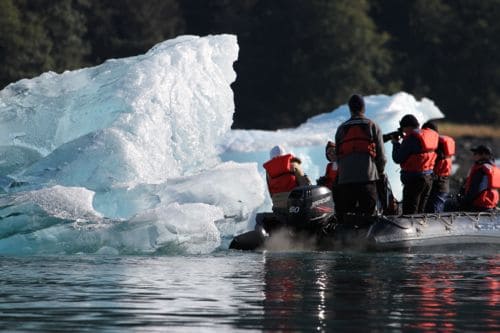 photographing icebergs in LeConte Bay, Alaska