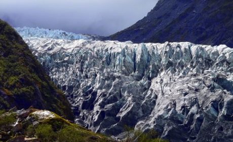 Jagged ice of Fox Glacier in New Zealand