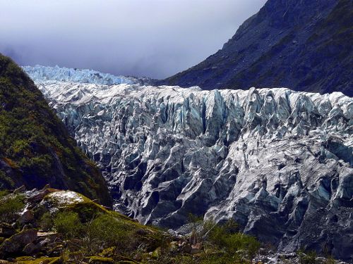 Jagged ice of Fox Glacier in New Zealand