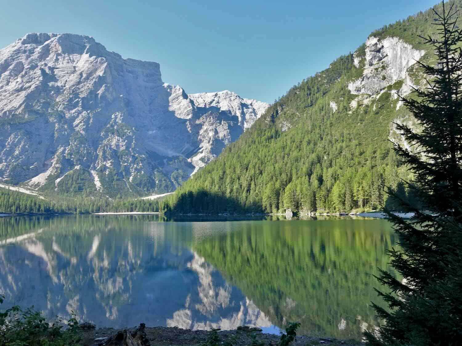 Mountain lake surrounded by tall mountains