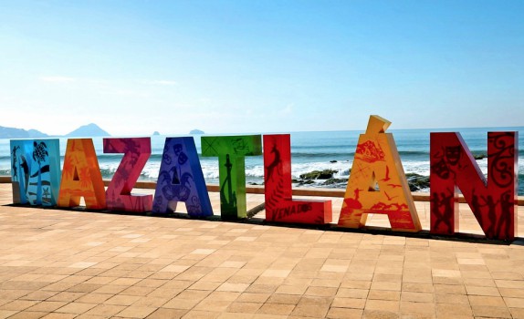 Mazatlan sign on the beach