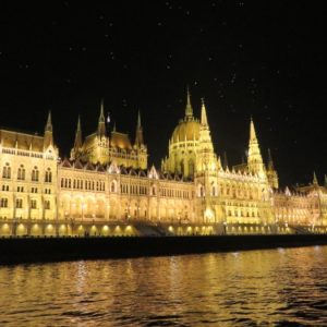 Budapest buildings at night