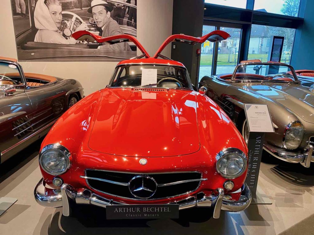 Red classic Mercedes at MotorWorld salesroom