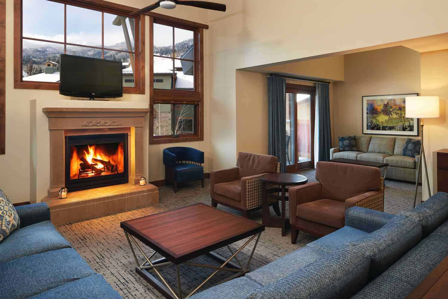 Living area in a ski lodge condo