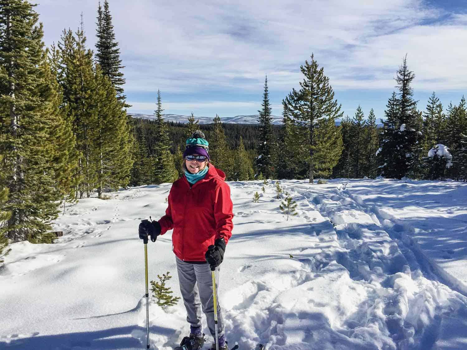 woman cross country skiing in the snow