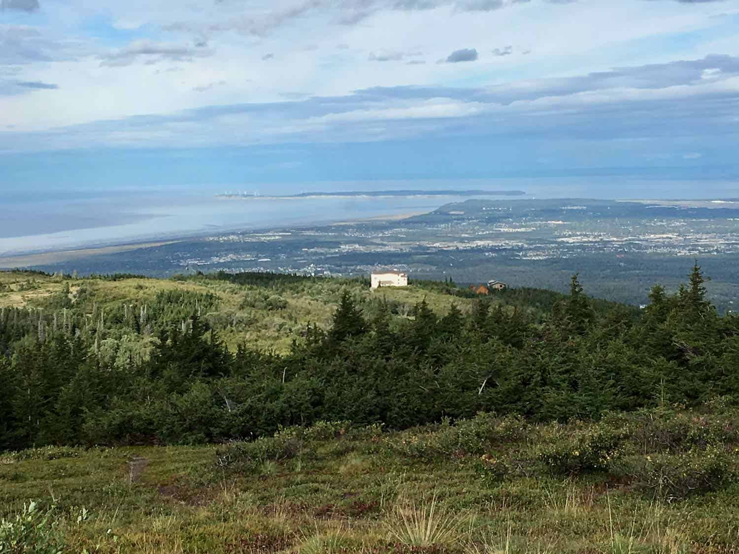 view of ocean and Anchorage from the trail