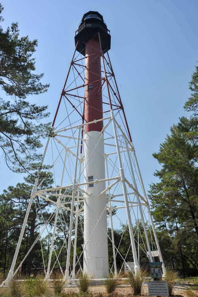 Lighthouse with metal framework around it in Carrabelle Florida