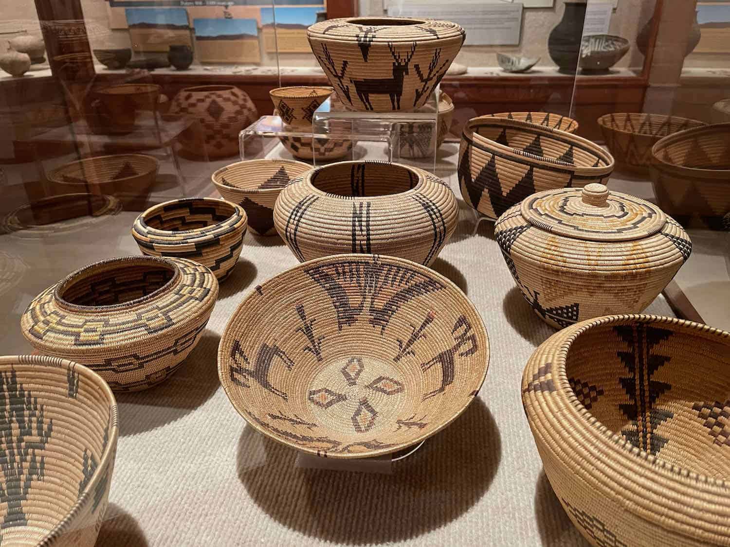 Display of Native American baskets at Lost City Museum.