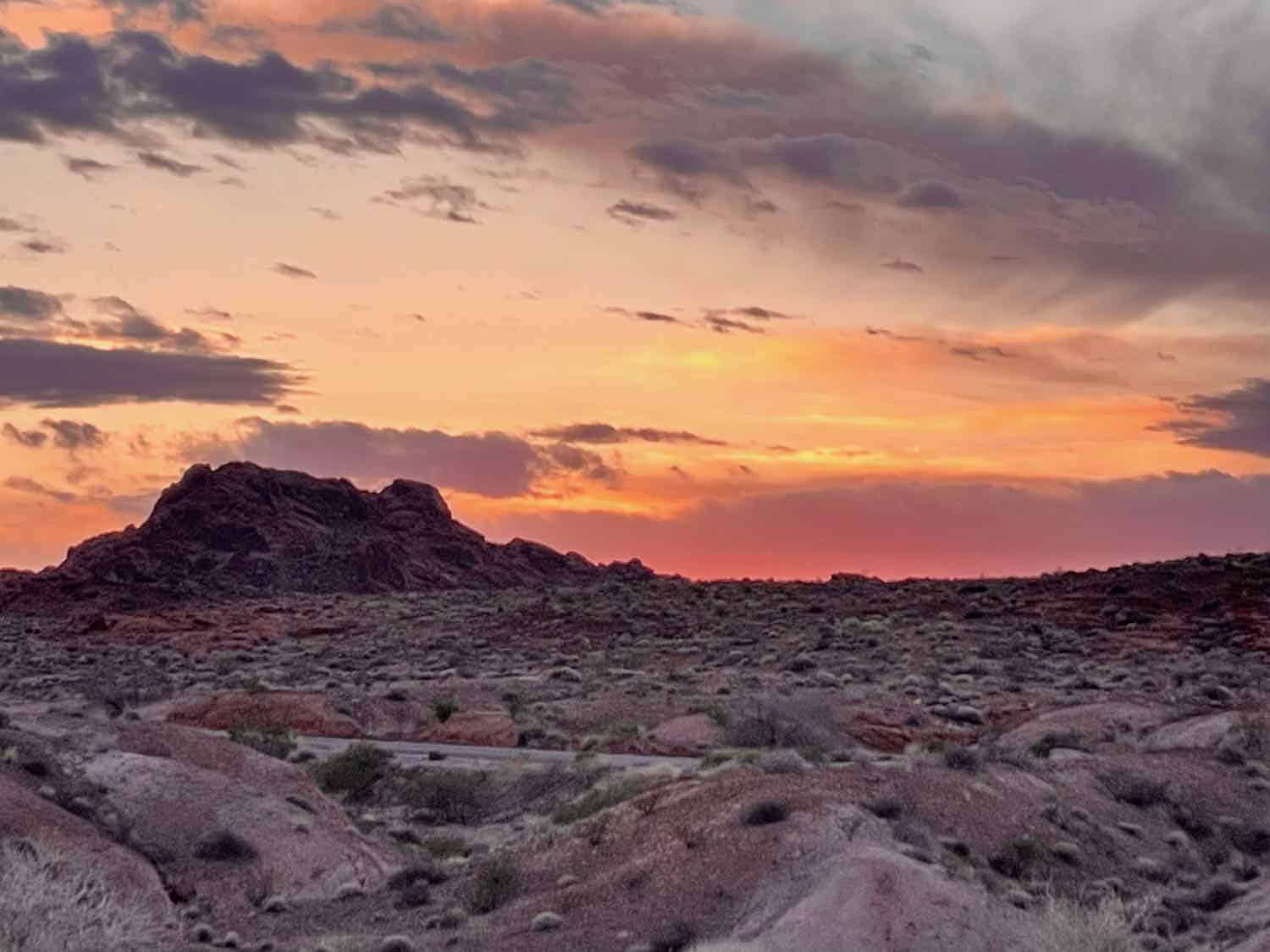 The last light of sunset glows pink at Valley of Fire State Park Nevada.