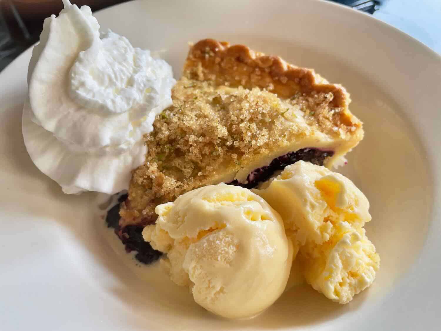 Blueberry pie with ice cream at Side Street Cafe in Bar Harbor, Maine.